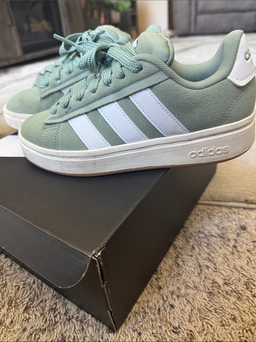 adidas Kids Mint Green Suede Sneakers with White Stripes